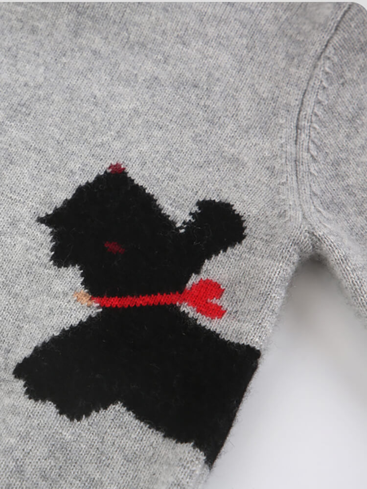 Kids Cute Gray Cashmere Sweater with Two Dogs Pattern